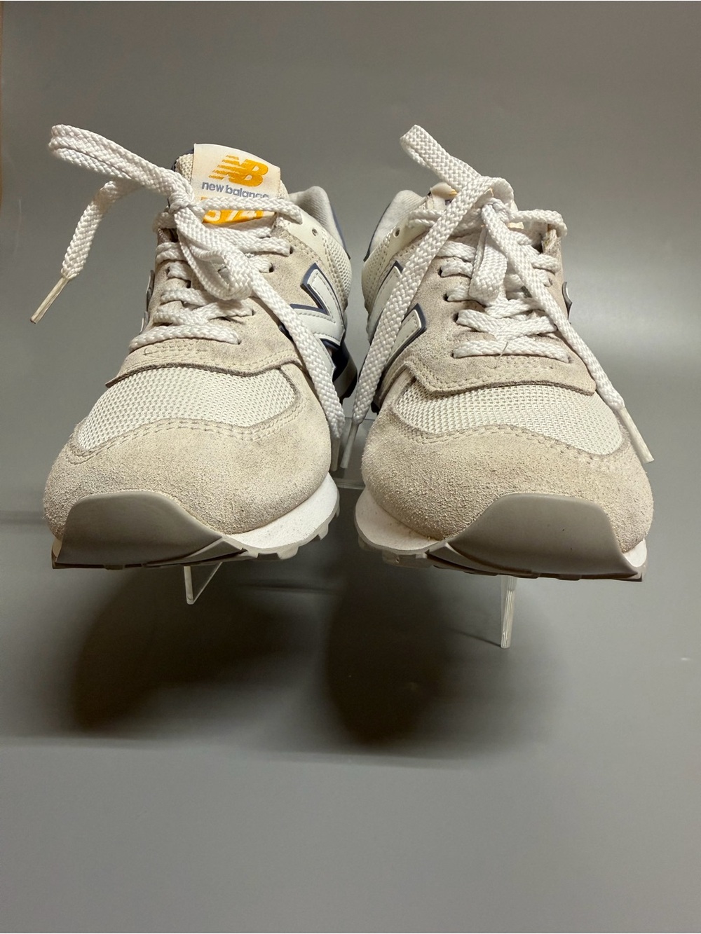 New Balance CALIA X 574 Womens 7 Cream Blue Sneakers Suede Encap - Picture 3 of 11